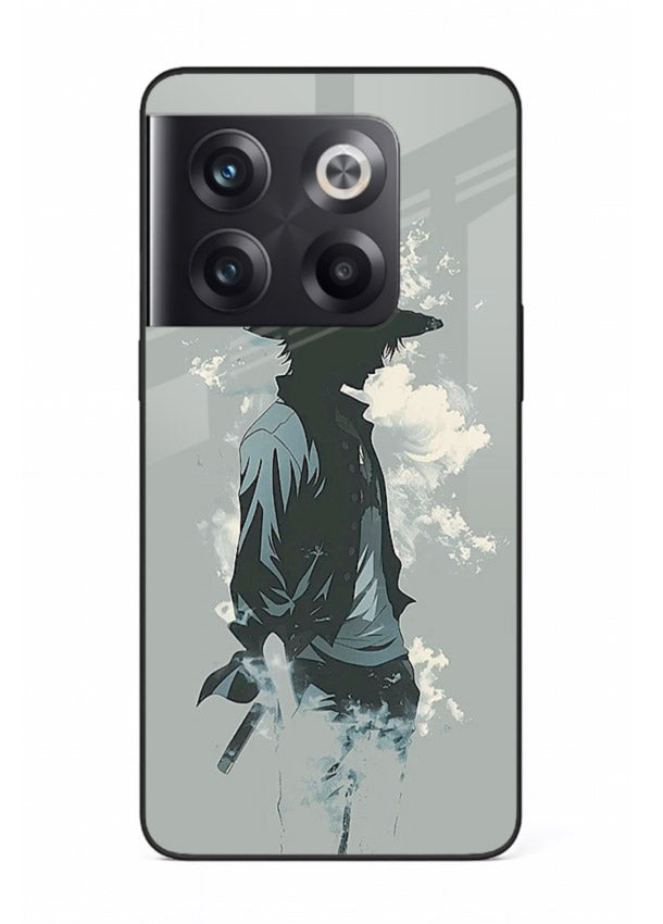 luffy smoky silhouette blue anime art OnePlus 10T glass cover stylish mist design case