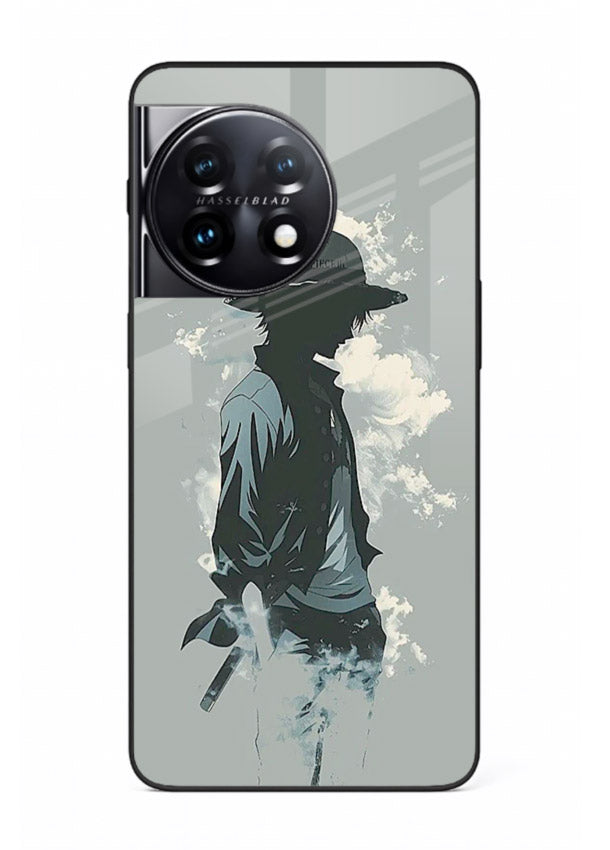 luffy smoky silhouette blue anime art OnePlus 11R glass cover stylish mist design case