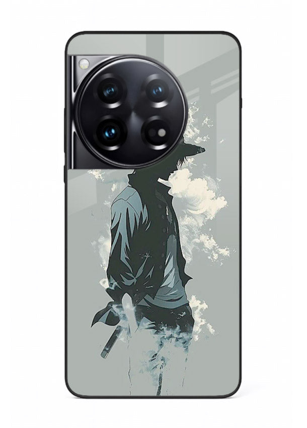luffy smoky silhouette blue anime art OnePlus 12 glass cover stylish mist design case