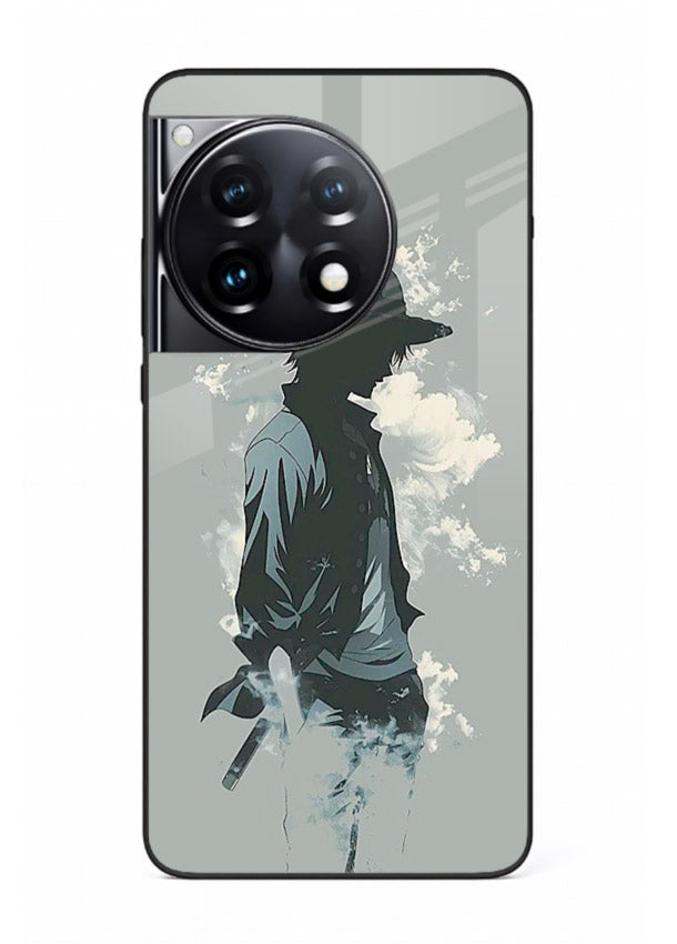 luffy smoky silhouette blue anime art OnePlus 12R glass cover stylish mist design case