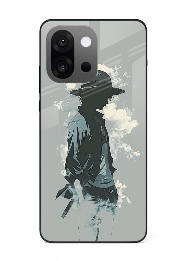 luffy smoky silhouette blue anime art OnePlus 13s glass cover stylish mist design case