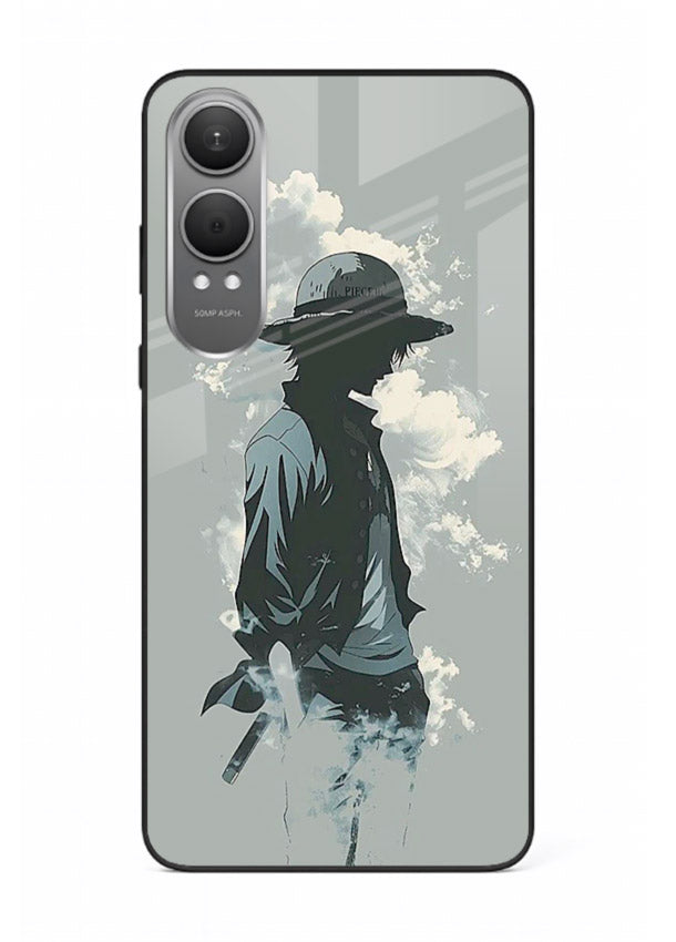 luffy smoky silhouette blue anime art OnePlus Nord CE4 Lite glass cover stylish mist design case