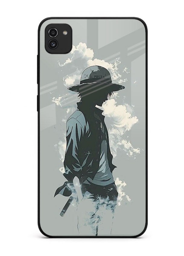 luffy smoky silhouette blue anime art Samsung A03 glass cover stylish mist design case