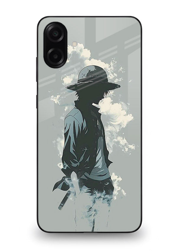 luffy smoky silhouette blue anime art Samsung A07 4G glass cover stylish mist design case