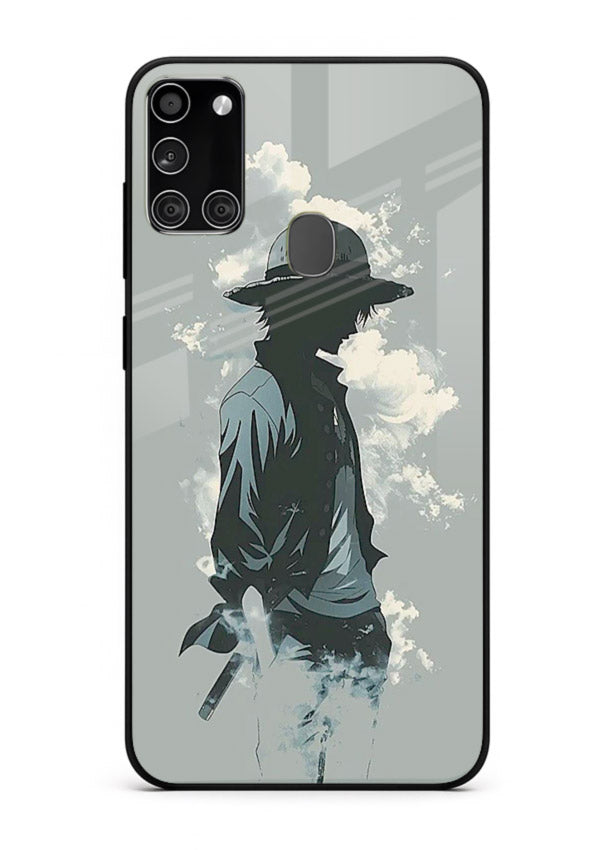 luffy smoky silhouette blue anime art Samsung A21s glass cover stylish mist design case