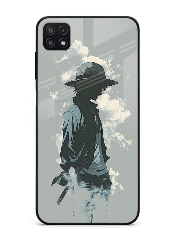 luffy smoky silhouette blue anime art Samsung A22 5G glass cover stylish mist design case