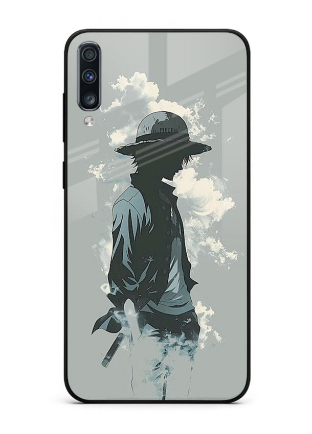 luffy smoky silhouette blue anime art Samsung A70 glass cover stylish mist design case