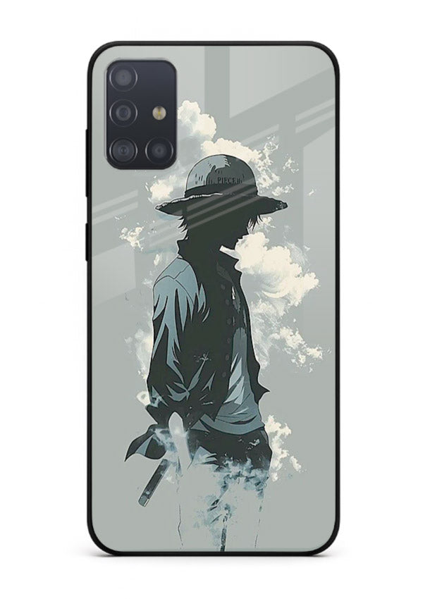 luffy smoky silhouette blue anime art Samsung A51 glass cover stylish mist design case