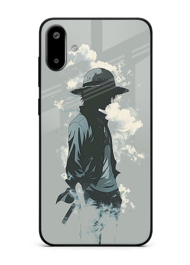 luffy smoky silhouette blue anime art Samsung F06 5G glass cover stylish mist design case