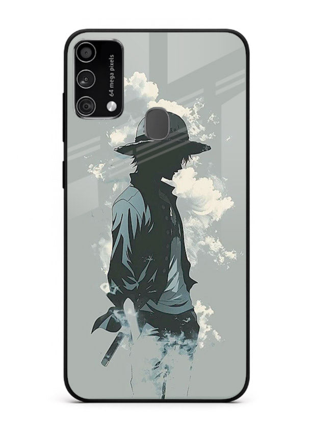 luffy smoky silhouette blue anime art Samsung F41 glass cover stylish mist design case