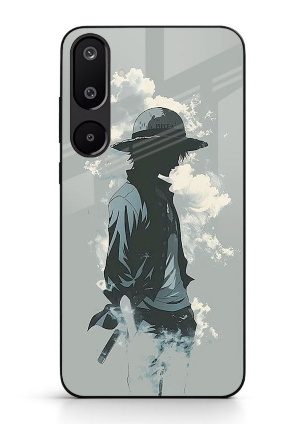 luffy smoky silhouette blue anime art Samsung M16 5G glass cover stylish mist design case