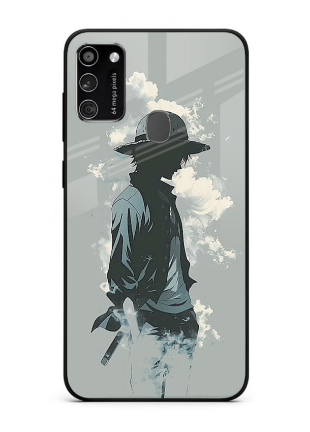 luffy smoky silhouette blue anime art Samsung M30s glass cover stylish mist design case