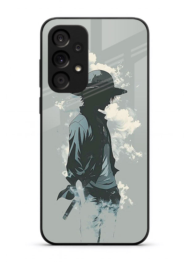 luffy smoky silhouette blue anime art Samsung A73 5G glass cover stylish mist design case