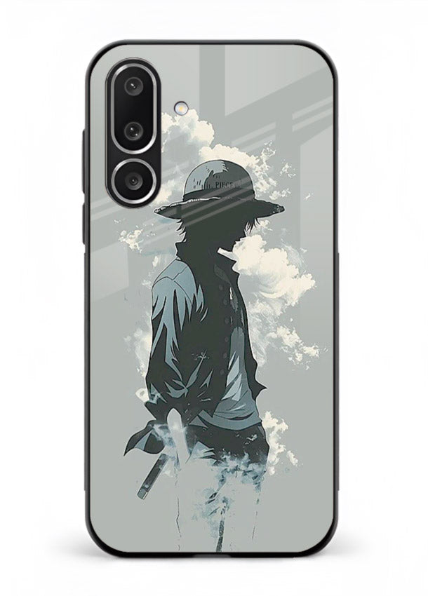 luffy smoky silhouette blue anime art Samsung M56 5G glass cover stylish mist design case
