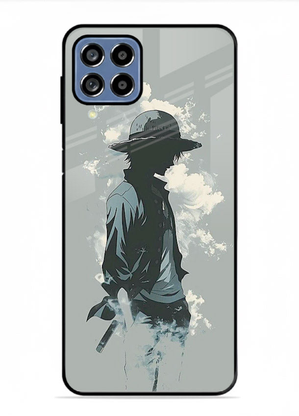 luffy smoky silhouette blue anime art Samsung F62 glass cover stylish mist design case