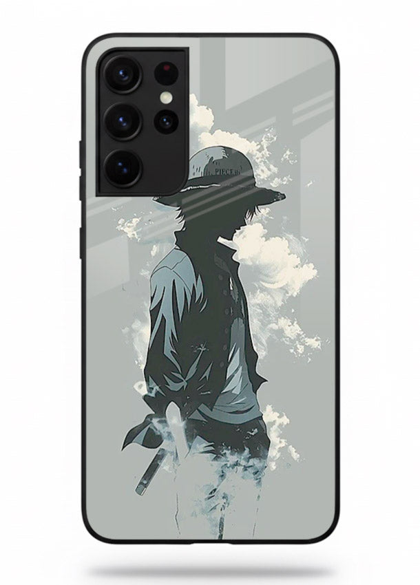 luffy smoky silhouette blue anime art Samsung S21 Ultra glass cover stylish mist design case