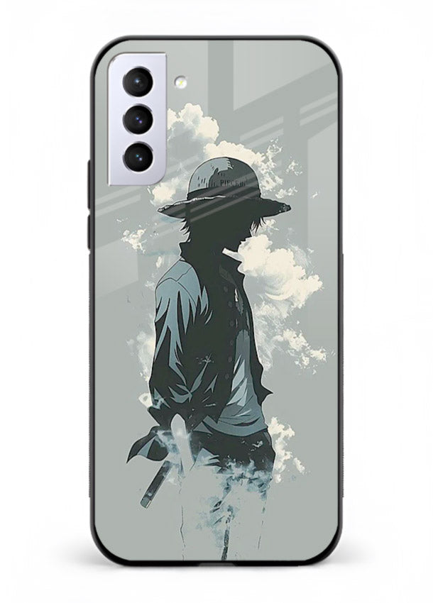 luffy smoky silhouette blue anime art Samsung S21 Plus glass cover stylish mist design case
