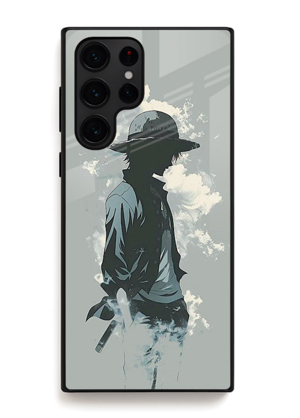luffy smoky silhouette blue anime art Samsung S24 Ultra glass cover stylish mist design case