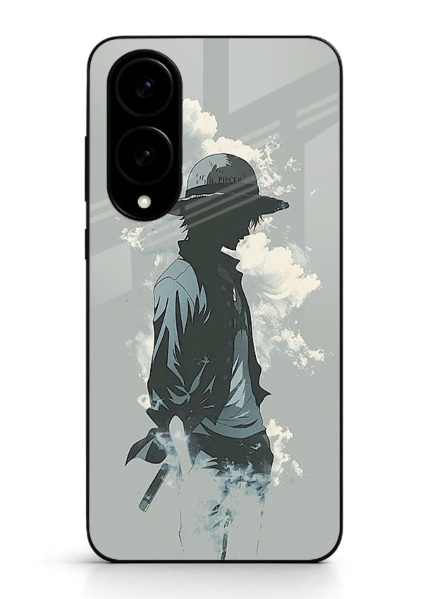 luffy smoky silhouette blue anime art Samsung S25 Edge glass cover stylish mist design case