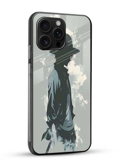 luffy smoky silhouette blue anime art glossy vibrant premium glass cover stylish mist design case - Angle Side