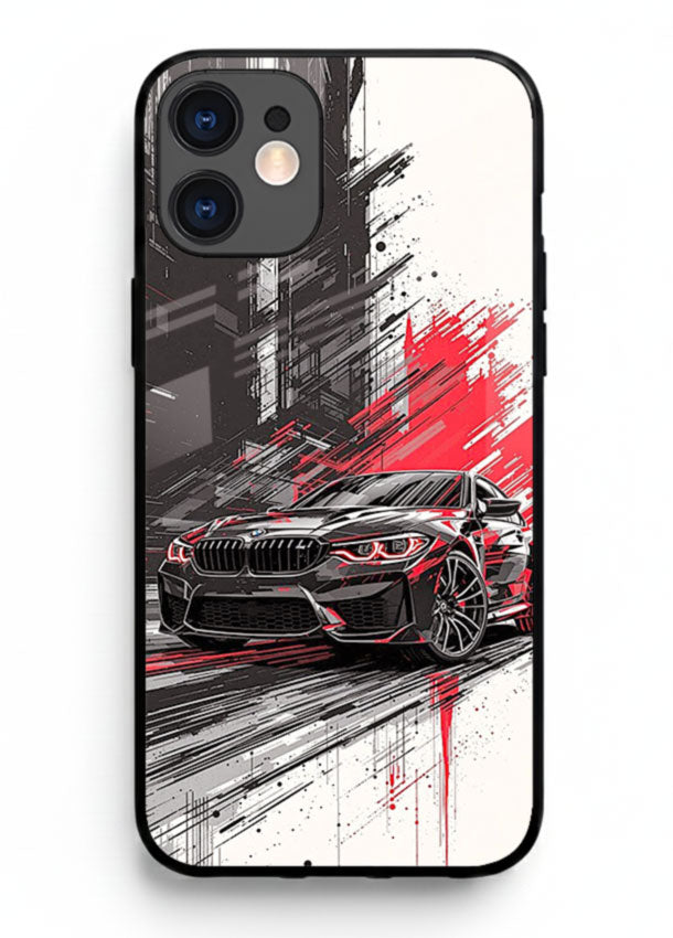 BMW M2 drifting with red brush stroke effect in high speed motion design for iPhone 12 Mini