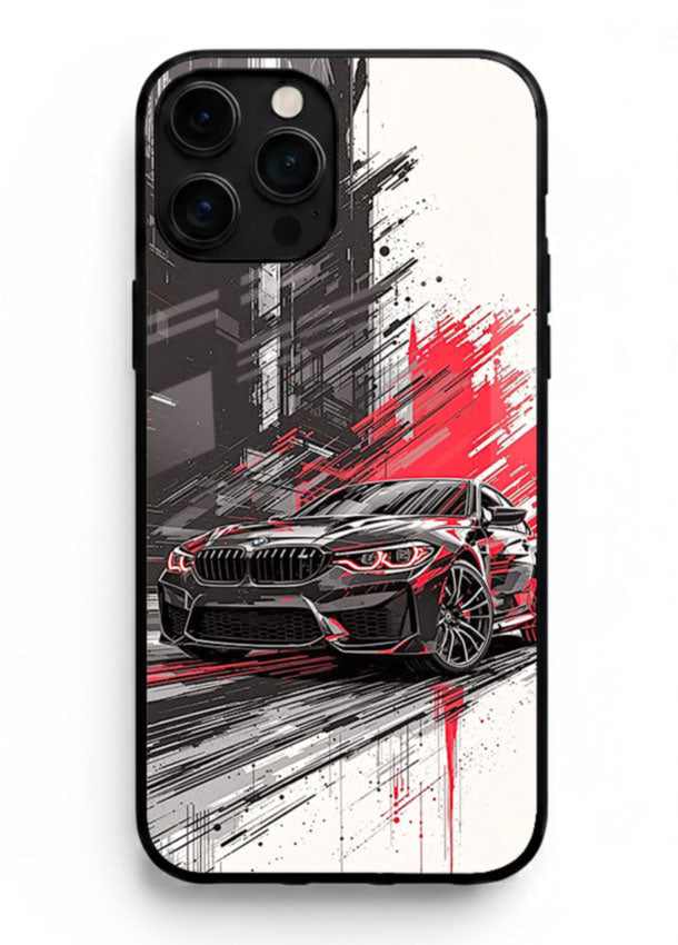 BMW M2 drifting with red brush stroke effect in high speed motion design for iPhone 16 Pro Max