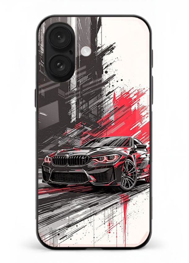 BMW M2 drifting with red brush stroke effect in high speed motion design for iPhone 18