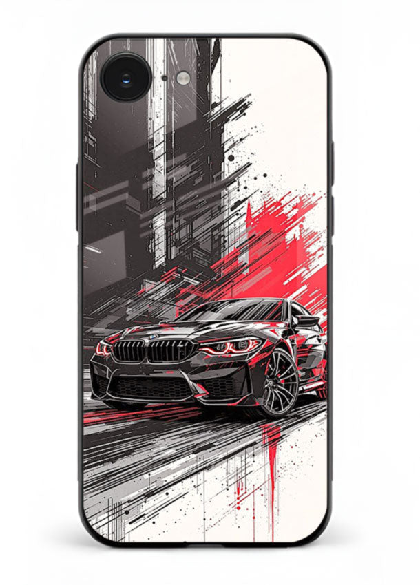 BMW M2 drifting with red brush stroke effect in high speed motion design for iPhone 16E