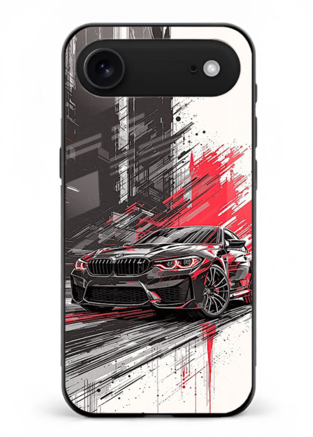 BMW M2 drifting with red brush stroke effect in high speed motion design for iPhone 18 Air