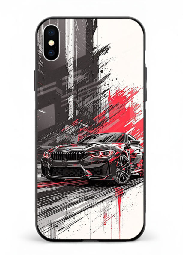 BMW M2 drifting with red brush stroke effect in high speed motion design for iPhone XS Max