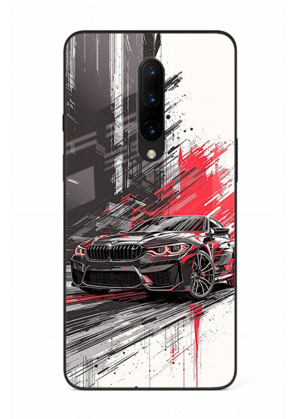 BMW M2 drifting with red brush stroke effect in high speed motion design for OnePlus 7T Pro
