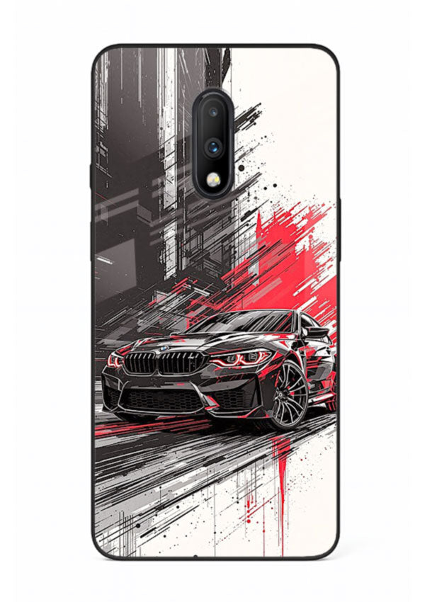 BMW M2 drifting with red brush stroke effect in high speed motion design for OnePlus 7