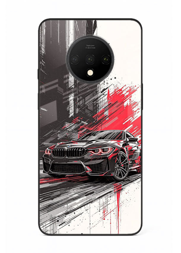 BMW M2 drifting with red brush stroke effect in high speed motion design for OnePlus 7T