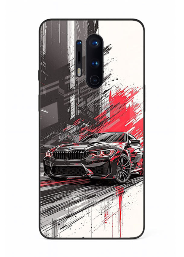 BMW M2 drifting with red brush stroke effect in high speed motion design for OnePlus 8 Pro