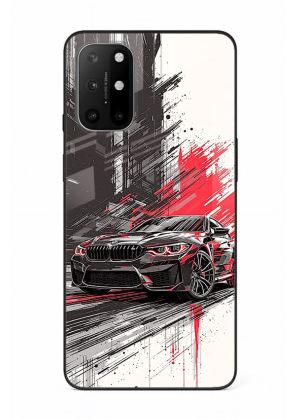 BMW M2 drifting with red brush stroke effect in high speed motion design for OnePlus 8T