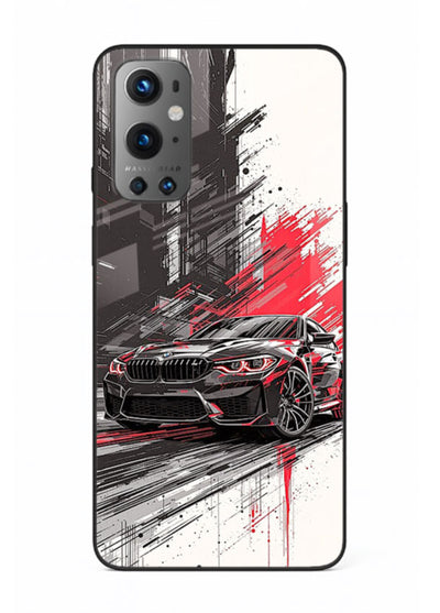 BMW M2 drifting with red brush stroke effect in high speed motion design for OnePlus 9
