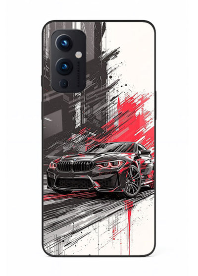 BMW M2 drifting with red brush stroke effect in high speed motion design for OnePlus 9 Pro