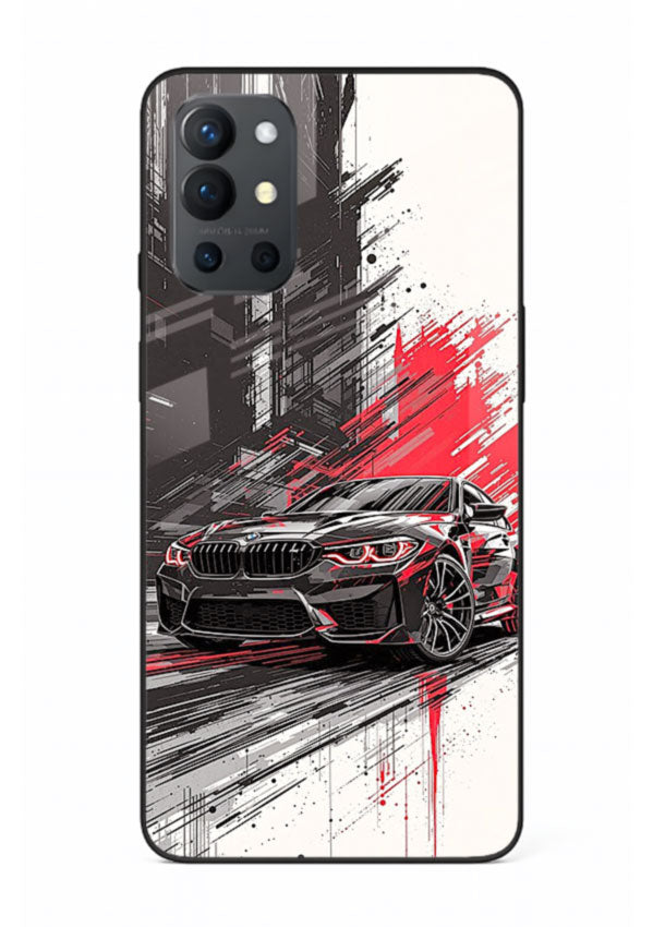 BMW M2 drifting with red brush stroke effect in high speed motion design for OnePlus 9R