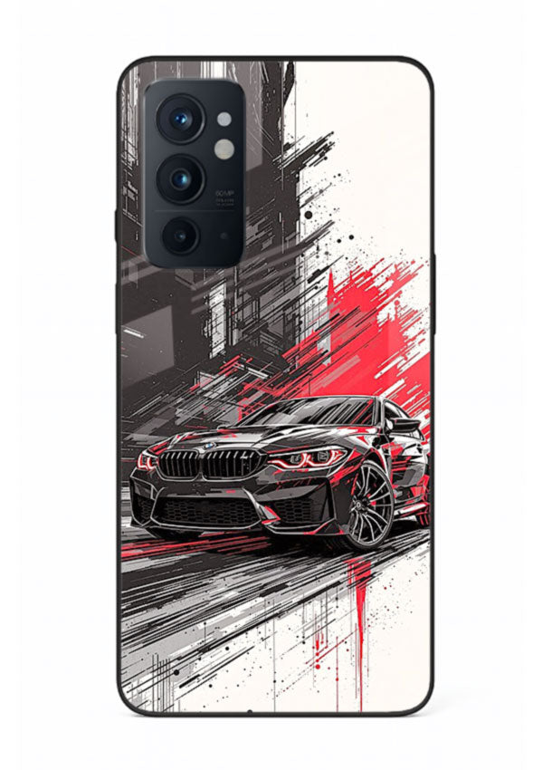 BMW M2 drifting with red brush stroke effect in high speed motion design for OnePlus 9RT