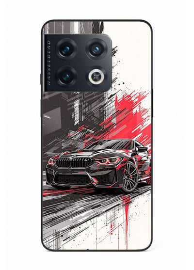 BMW M2 drifting with red brush stroke effect in high speed motion design for OnePlus 10 Pro