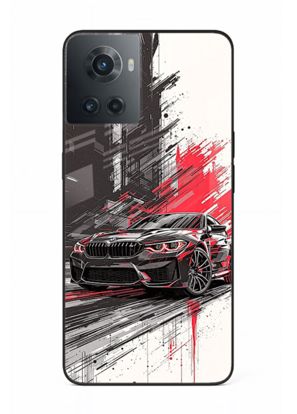 BMW M2 drifting with red brush stroke effect in high speed motion design for OnePlus 10R