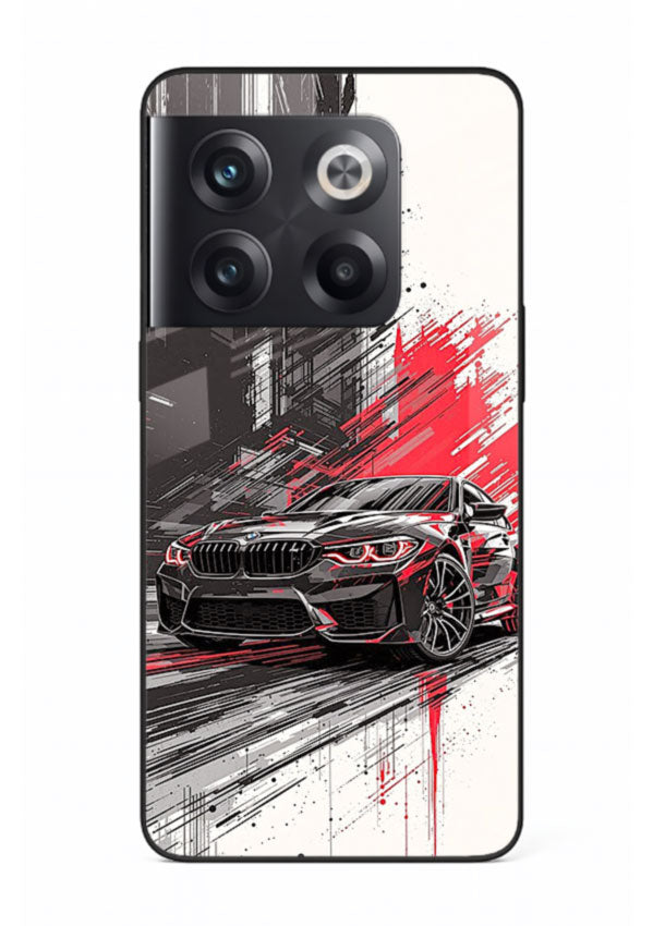 BMW M2 drifting with red brush stroke effect in high speed motion design for OnePlus 10T