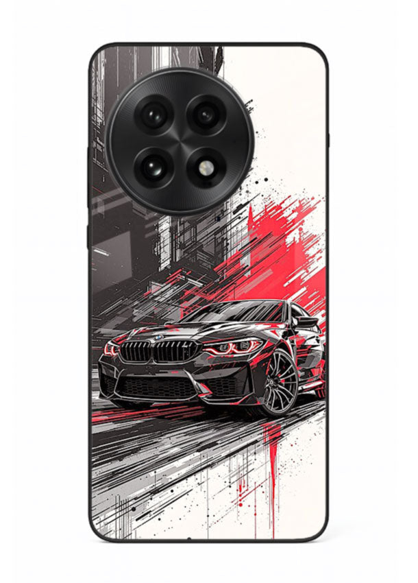 BMW M2 drifting with red brush stroke effect in high speed motion design for OnePlus 13R