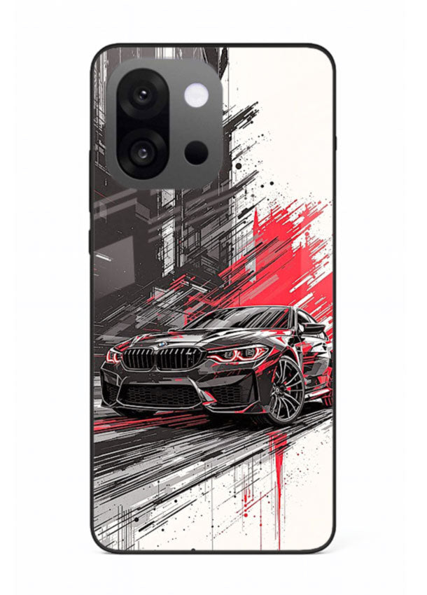 BMW M2 drifting with red brush stroke effect in high speed motion design for OnePlus 13s