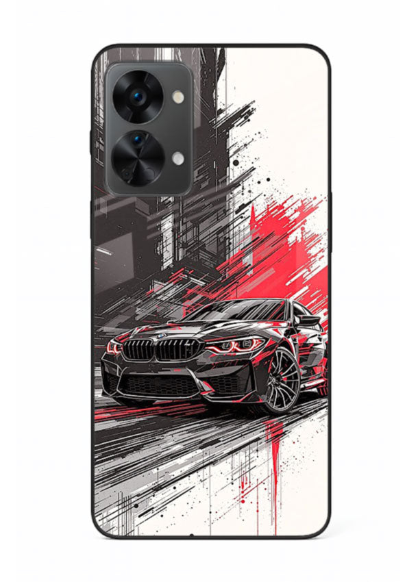 BMW M2 drifting with red brush stroke effect in high speed motion design for OnePlus Nord 2T