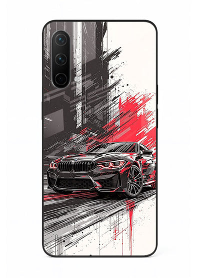 BMW M2 drifting with red brush stroke effect in high speed motion design for OnePlus Nord CE 5G