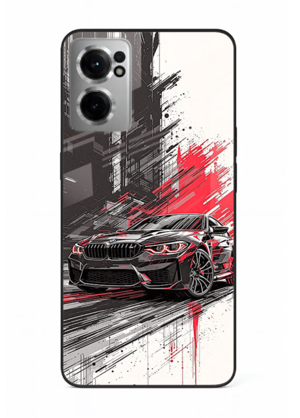 BMW M2 drifting with red brush stroke effect in high speed motion design for OnePlus Nord CE2 5G