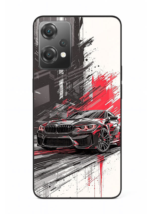 BMW M2 drifting with red brush stroke effect in high speed motion design for OnePlus Nord CE2 Lite 5G