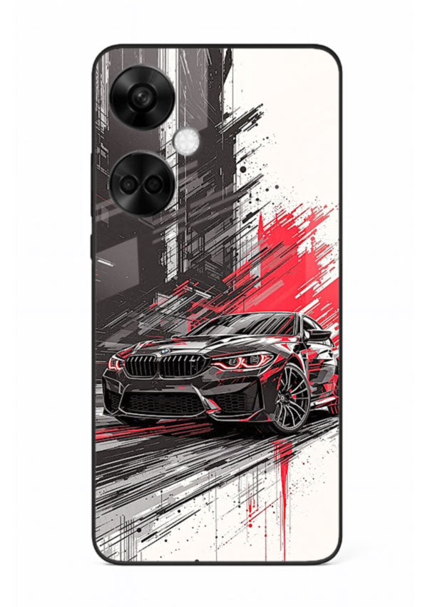 BMW M2 drifting with red brush stroke effect in high speed motion design for OnePlus Nord CE3