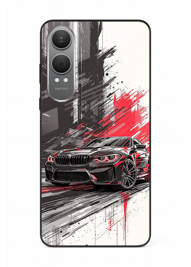 BMW M2 drifting with red brush stroke effect in high speed motion design for OnePlus Nord CE4 Lite
